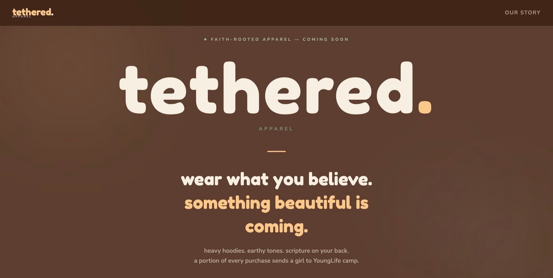Tethered Apparel — website homepage